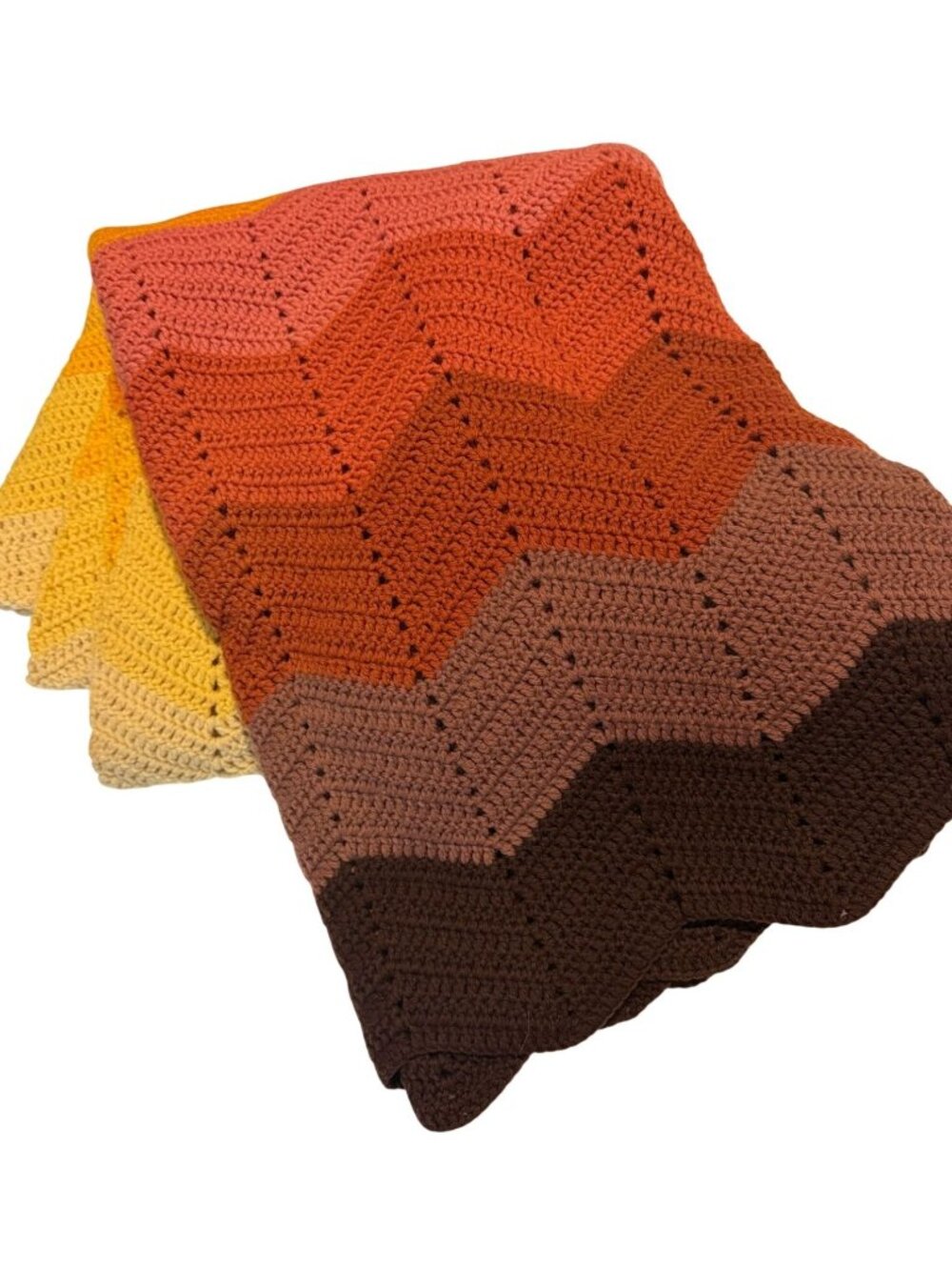 Handmade Crotched Zig Zag Hem Chevron Pattern Vintage Afghan Throw